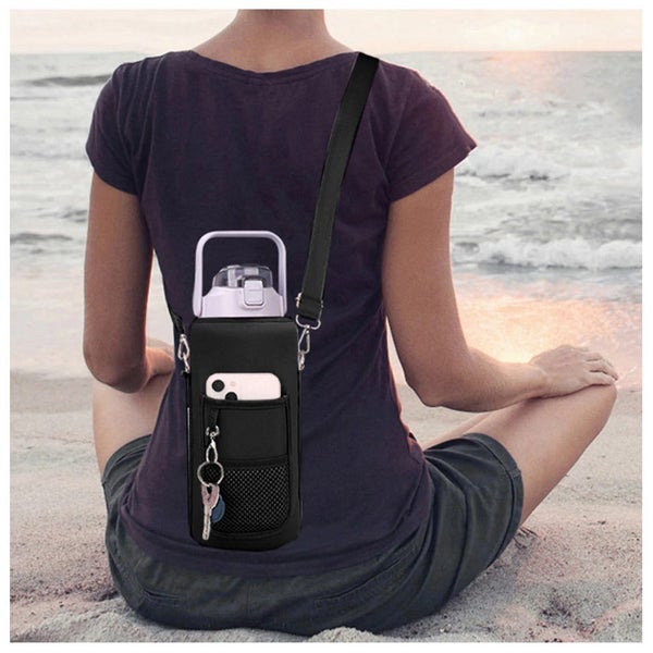 2L Large Capacity Water Bottle with Time Markings Flask Pouch Sleeve - Purple Carousel 5