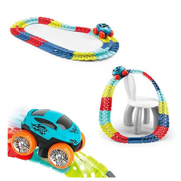 92PCS LED Light-Up Race Car Set Flexible Glow Track Electric Bendable Toy Carousel 1