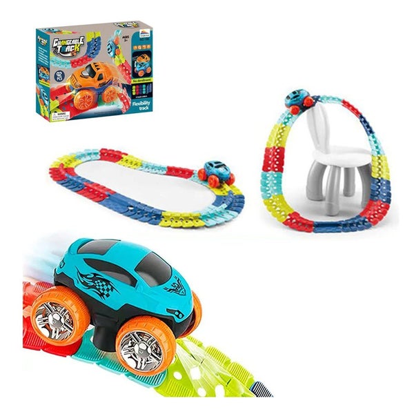 92PCS LED Light-Up Race Car Set Flexible Glow Track Electric Bendable Toy Carousel 2