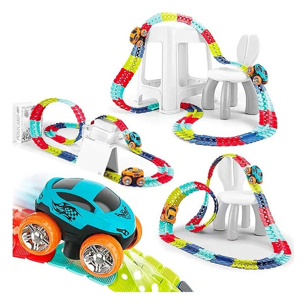 184PCS LED Light-Up Race Car Set Flexible Glow Track Electric Bendable Toy Carousel 1