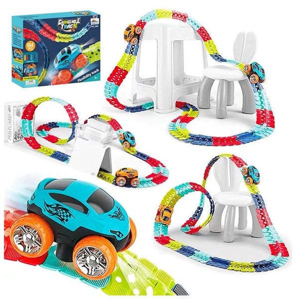 184PCS LED Light-Up Race Car Set Flexible Glow Track Electric Bendable Toy Carousel 2