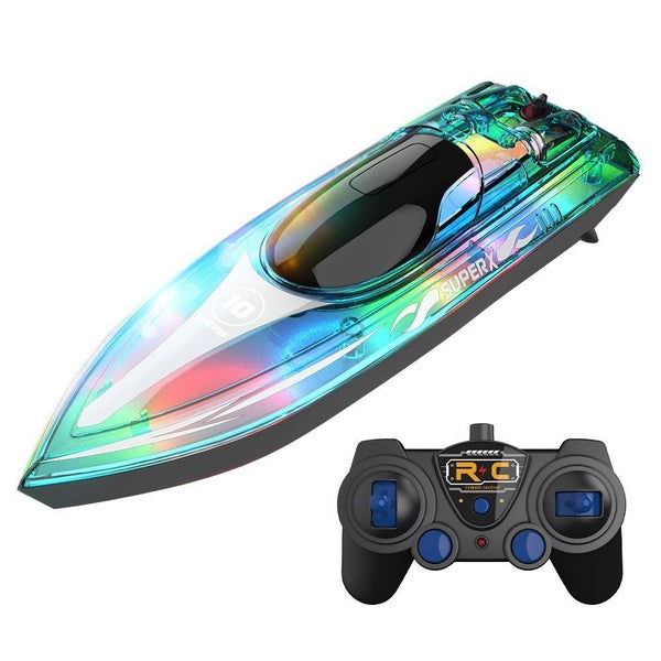 RC Boats with LED Light 2.4GHz 15KM/H Speed Racing Kid Remote Control Ship-Green Carousel 1
