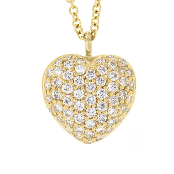 18k White Gold 0.55ctw Pave Diamond Puffed Heart Pendant Necklace Carousel 2