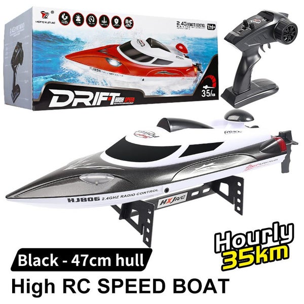 RC Speed Boat Toy, Long Distance Remote Control Boat for Pool and Lakes (Black) Carousel 1