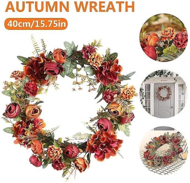 Ruilonghai Autumn Artificial Christmas Wreath Leaf Wreath Front Door Decoration Carousel 2