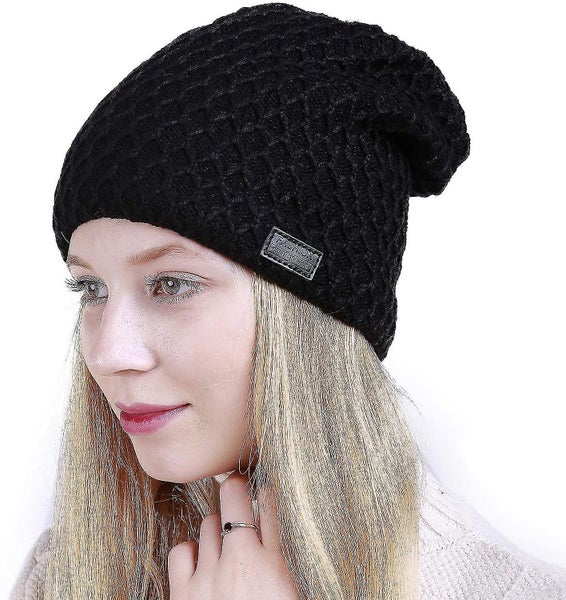 Thick Warm Winter Beanie Hat Soft Stretch Slouchy Skully Knit Cap For Women Carousel 1