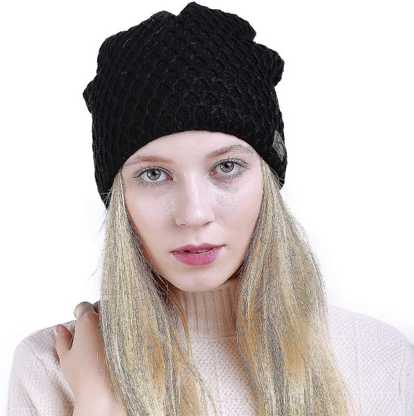 Thick Warm Winter Beanie Hat Soft Stretch Slouchy Skully Knit Cap For Women Carousel 2