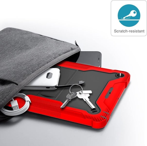 Apple iPad 7, 8, 9 (10.2 inch) Red Black Shockproof Rugged Case with Kickstand Carousel 10