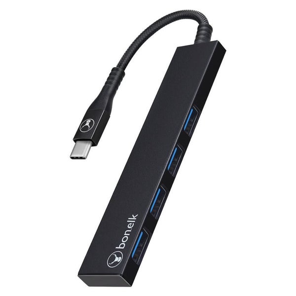 Bonelk Long-Life USB-C to 4 Port USB 3.0 Slim Hub (Black) Carousel 1