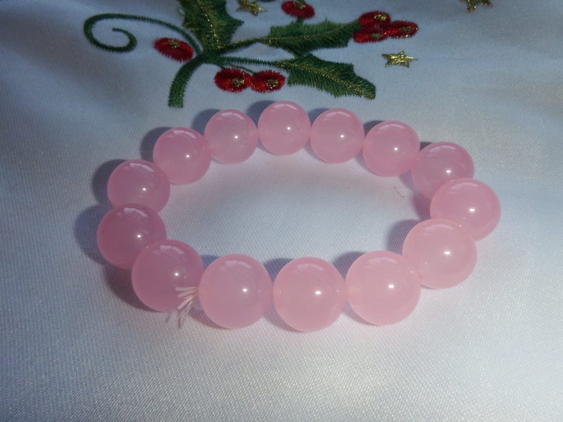 Large Natural 14mm Pink Rose Quartz Ball Bracelet - RQB4 Carousel 2