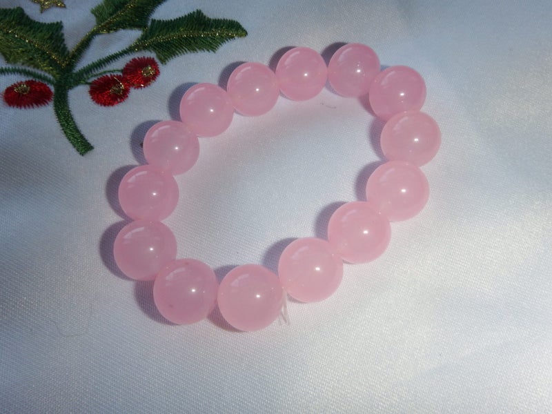Large Natural 14mm Pink Rose Quartz Ball Bracelet - RQB4 Carousel 1