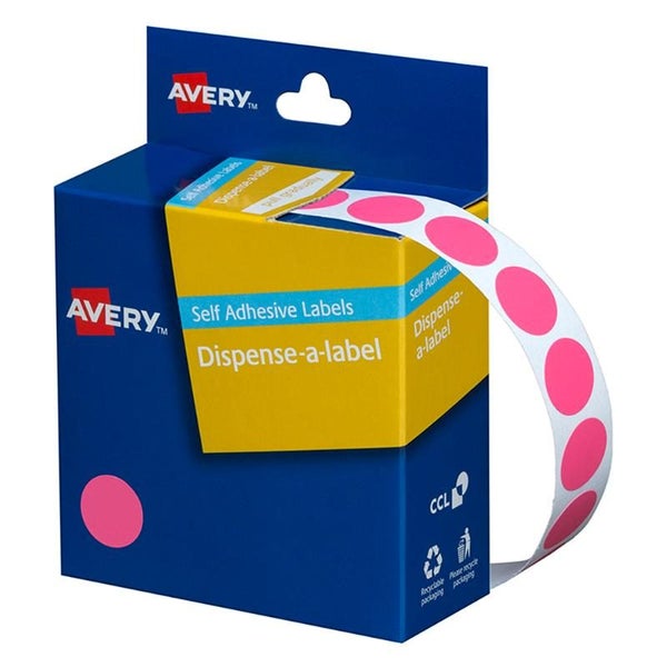 Avery Label Dispenser DMC14P Pink Round 14mm 1050 Pack Carousel 1