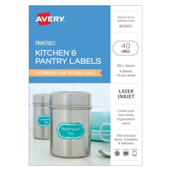 Avery Kitchen & Pantry Labels Oval 60x34mm 10up 4 Sheets Carousel 1