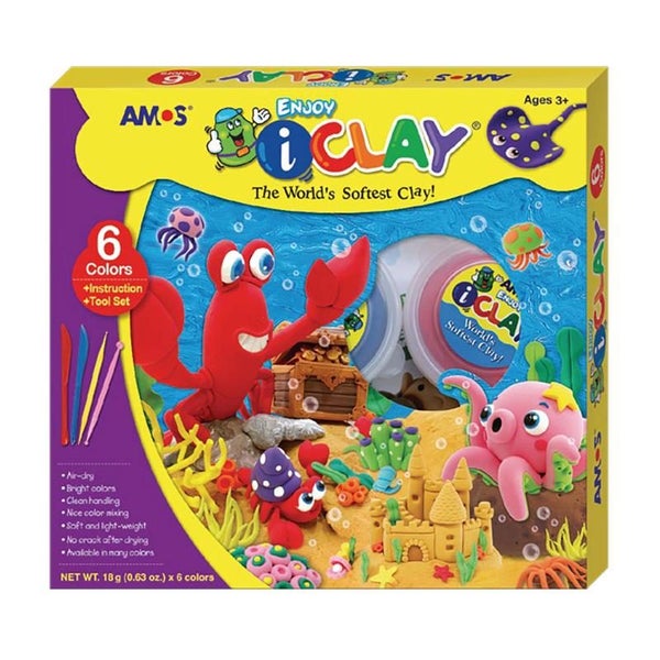 Amos i-Clay Modelling Clay Kit 18g x 6 pieces with Modelling Tools Carousel 1