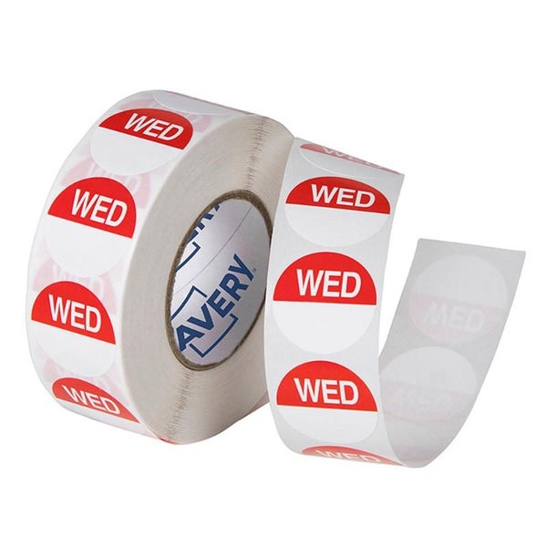Avery Labels Wednesday Round Day 24mm Red White 1000 Roll Carousel 2