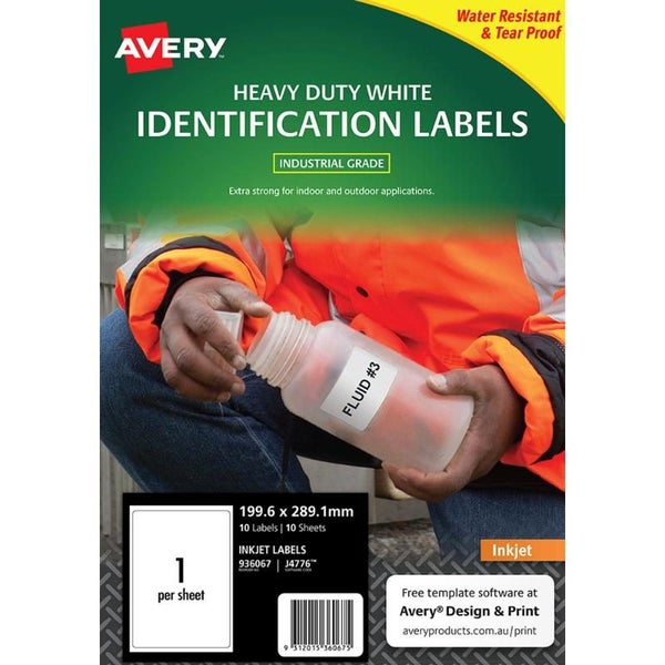 Avery Heavy Duty ID Label J4776 White Inkjet 199.6x289.1mm 1up 10 Sheets Carousel 1