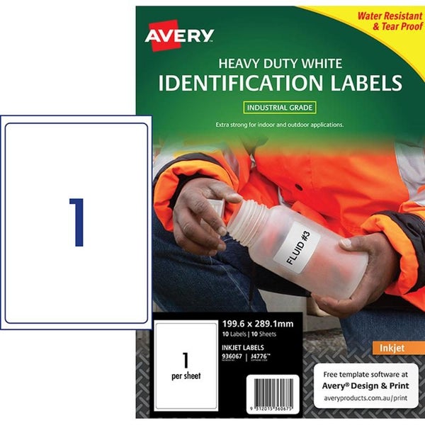 Avery Heavy Duty ID Label J4776 White Inkjet 199.6x289.1mm 1up 10 Sheets Carousel 2
