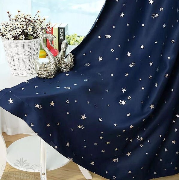 460CM X 205CM Navy Blue Silver Star Triple Weave Kids Curtains Carousel 2