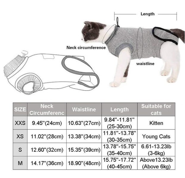 Cat Recovery Suit, Cat Recovery Suit for Abdominal Wounds and Skin Diseases - XS Carousel 2
