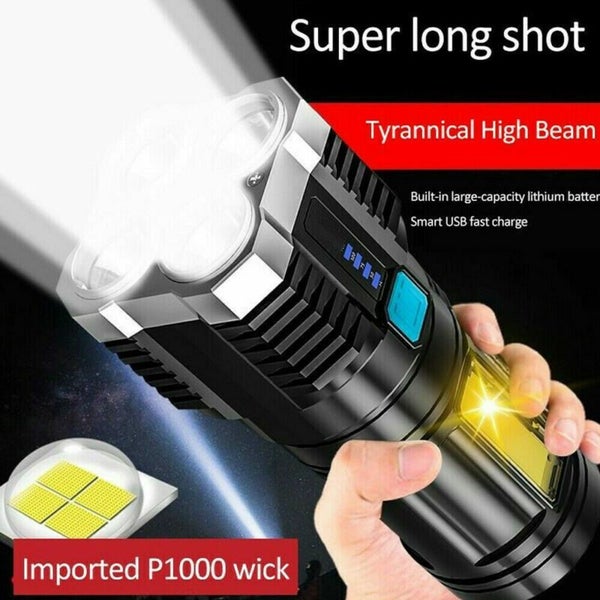 Quad-Core Super Bright Torch LED Flashlight USB Rechargeable Camping Tactical Carousel 1