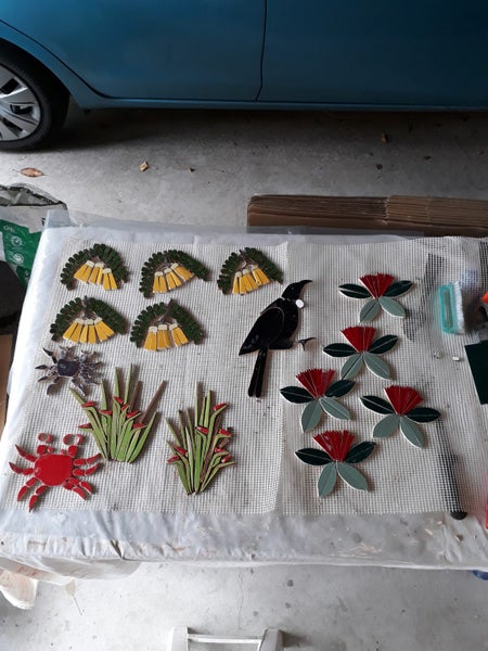 Four little birds mosaic tile inlays Carousel 2