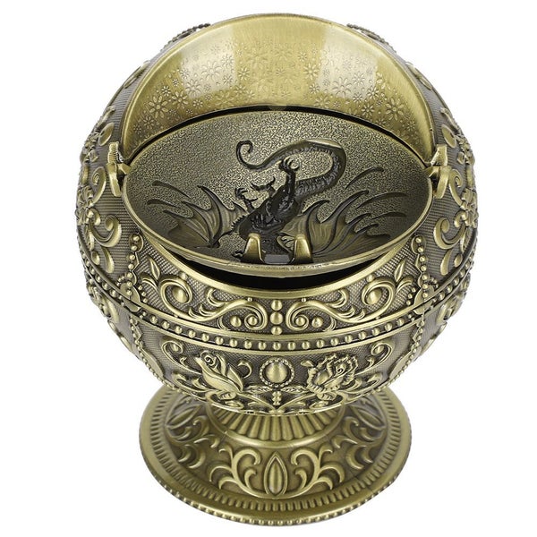 Vintage Ashtray Dragon Pattern Tellurion Shape Zinc Alloy with Lid Windproof Carousel 3
