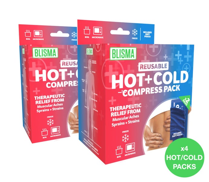 BLISMA REUSEABLE HOT & COLD PACKS - 2 PACKS - Plus 2 Bonus Instant Ice packs! Carousel 1