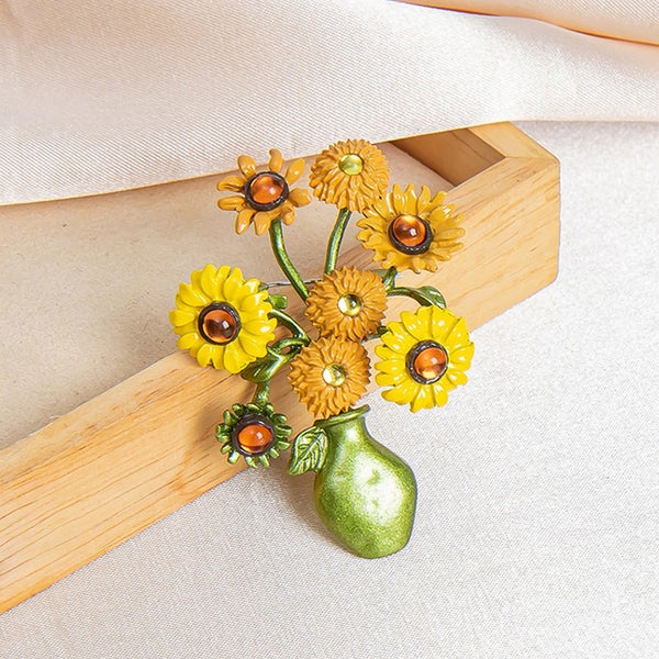 Sunflower Brooch Lapel Pin Plant Vase Flower Carousel 2