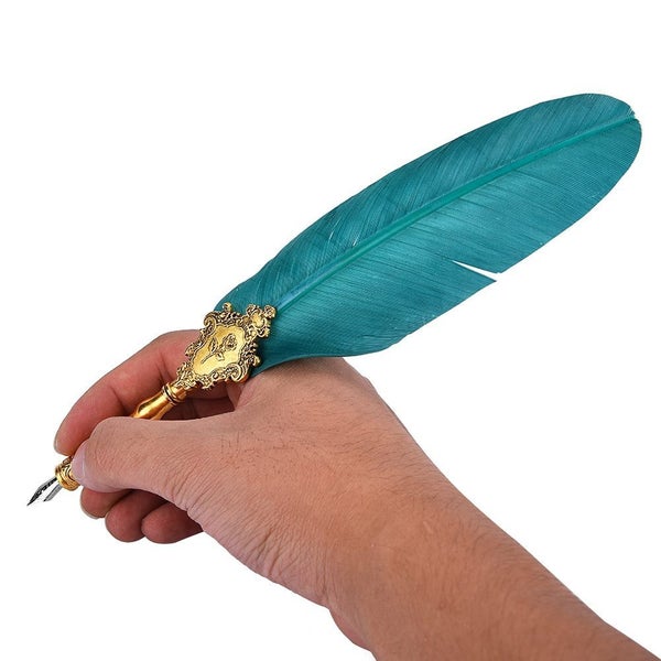 Retro Classical Fountain Pen Old Feather Dip Writing Pen Ink Bottle with Nibs Carousel 5