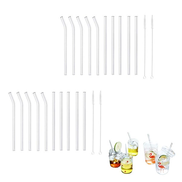 3 Sets Glass Drinking Straws Reusable Transparent Straight or Bent Straws Set wi Carousel 2