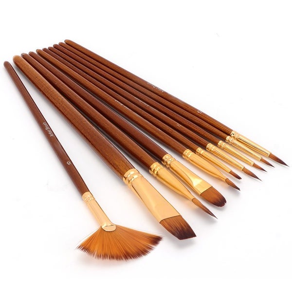 10pcs Paint Brush Set Different Shape Nylon Hair Watercolor Acrylic Painting Carousel 2