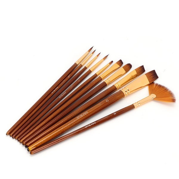 10pcs Paint Brush Set Different Shape Nylon Hair Watercolor Acrylic Painting Carousel 3
