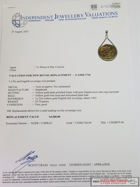 9CT Yellow Gold English Sovereign Coin Pendant Carousel 4