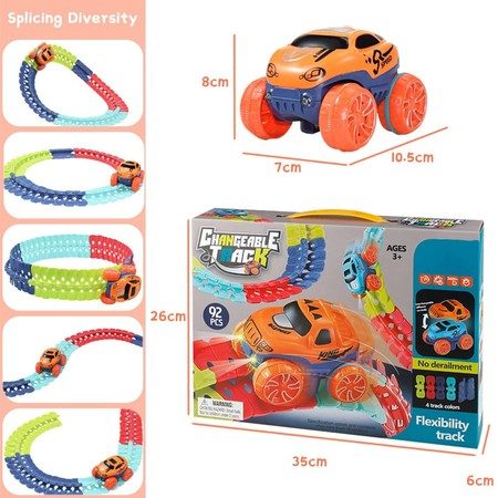 Race Tracks and LED Electric Anti-Gravity Race Car Toy 92pcs Bendable Rainbow Carousel 1