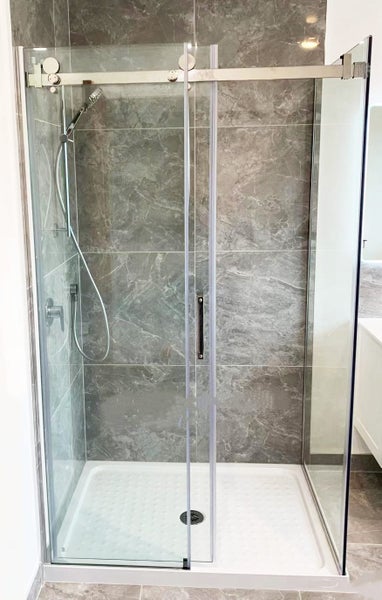 Frameless 1200wx900dmm Shower Glass with Sliding Door+Tray+Wall liner Package