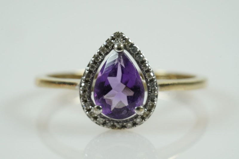 STUNNING Pear Cut Amethyst Diamond Ring 9ct SALE Carousel 1