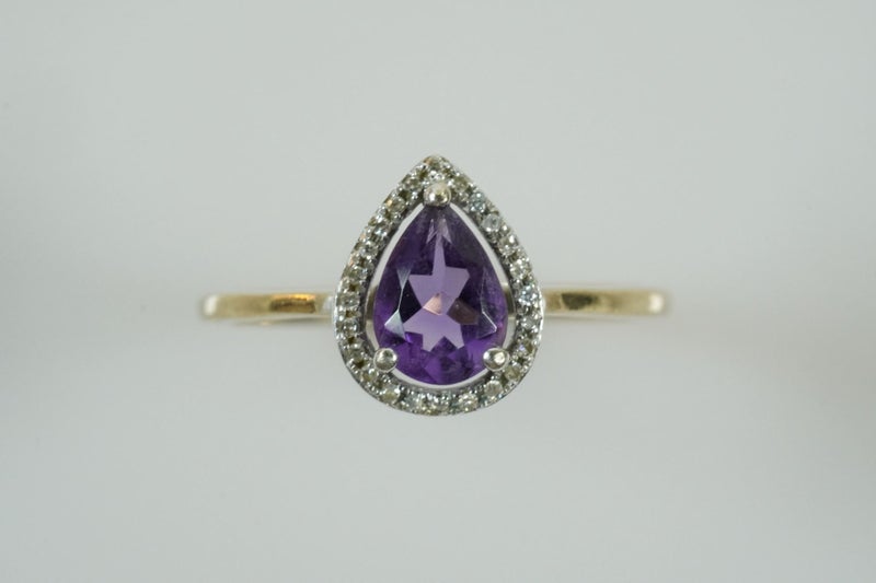 STUNNING Pear Cut Amethyst Diamond Ring 9ct SALE Carousel 2