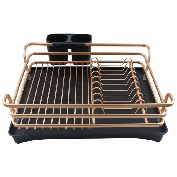 Kitchen Gold&Black Dish Drying Drainer Storage Rack 1 Tier Carousel 2