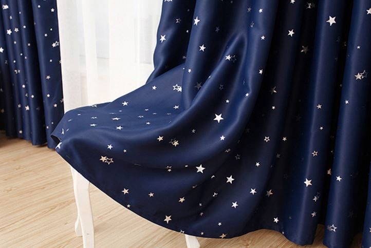 460CM X 205CM Navy Blue Silver Star Triple Weave Kids Curtains Carousel 4