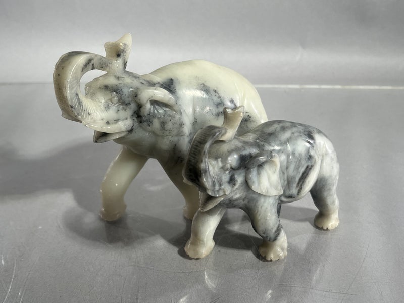 Vintage Stone Carved Elephant Figurines - signed to feet Carousel 2