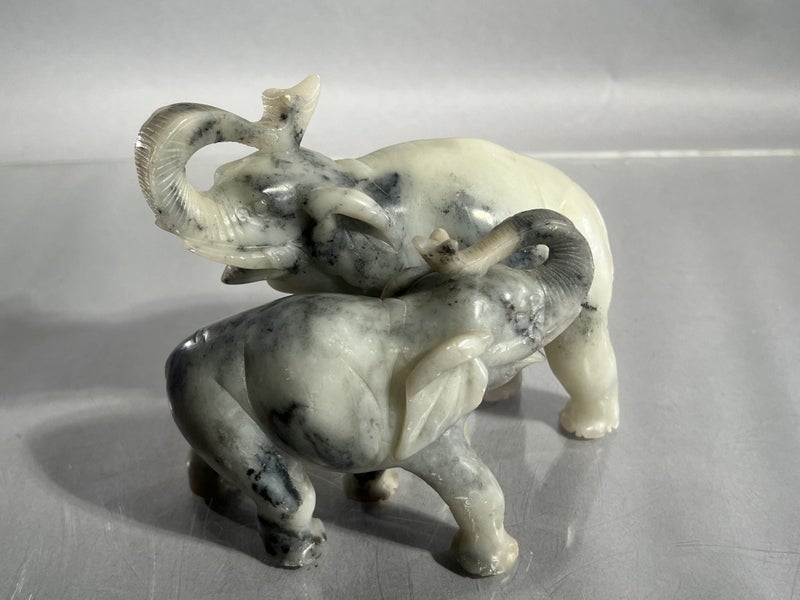 Vintage Stone Carved Elephant Figurines - signed to feet Carousel 1