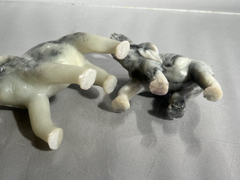 Vintage Stone Carved Elephant Figurines - signed to feet Carousel 13