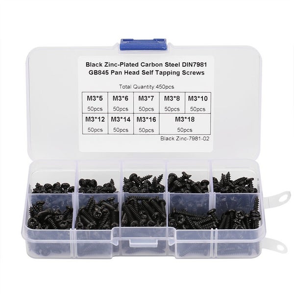 450Pcs Black M3 Cross Pan Head Self Tapping Screws Set Assortment Kit Carousel 1