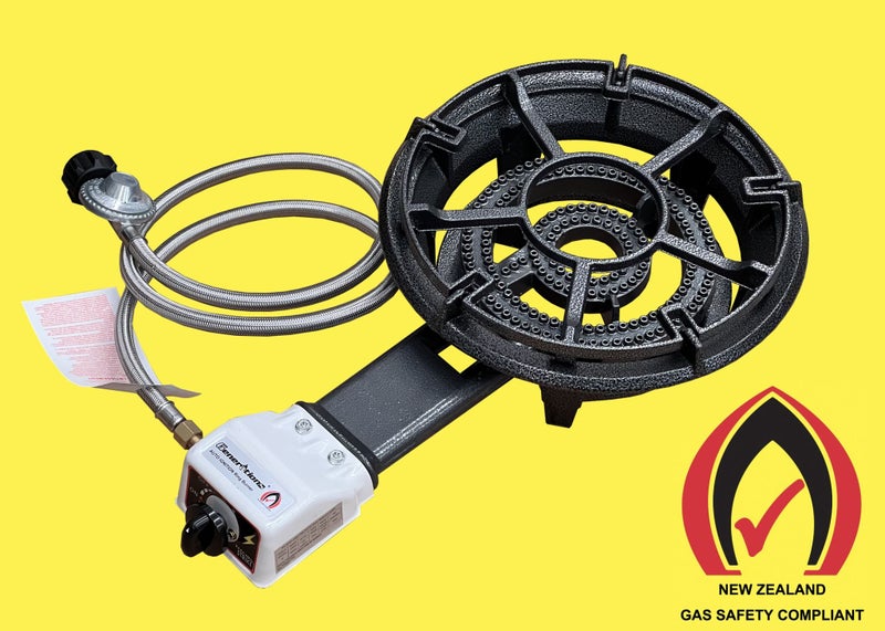 AUTO IGNITION Double 2 Ring Burner Cast Iron Gas Cooker LARGE Single Wok Burner Carousel 2