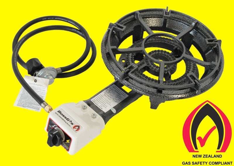 AUTO IGNITION Double 2 Ring Burner Cast Iron Gas Cooker LARGE Single Wok Burner Carousel 1