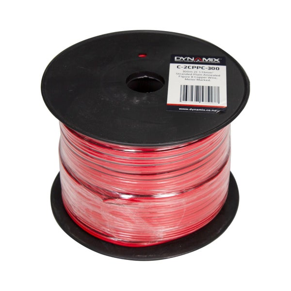 DYNAMIX 300m 2x Core 1.13mm Bare Copper, Red/Black Trace Figure 8x Parallel Carousel 1