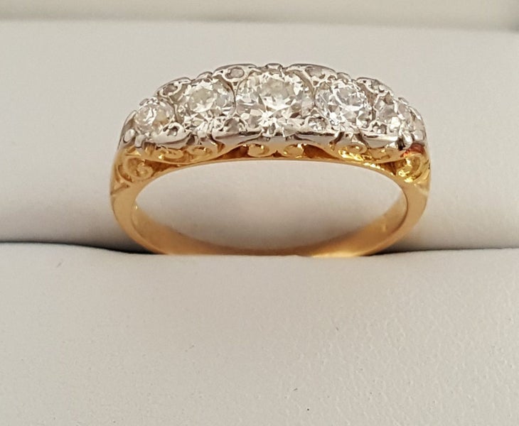 Stunning Antique 18CT & Platinum 1 CT High Clarity Old Cut Diamond Eternity Ring Carousel 1