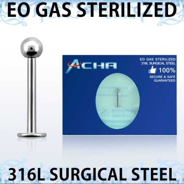 Sterile 16g Labret. 316L Surgical Steel with Clear Gem 10 mm. Carousel 1