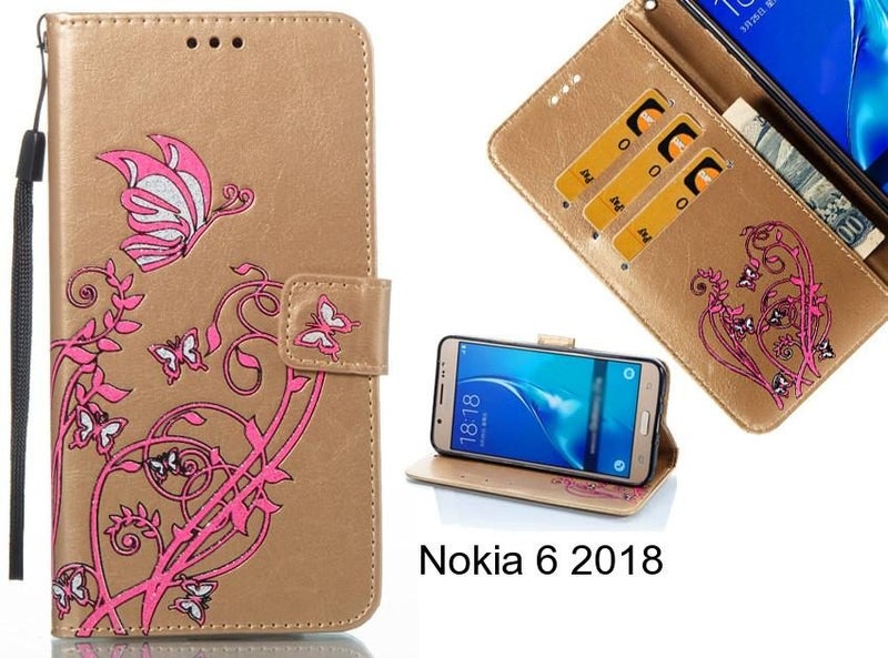 Nokia 6.1 case Embossed Butterfly Flower Leather Wallet cover case Carousel 1