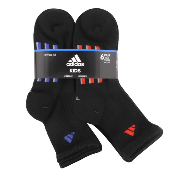 adidas Youth Kids Boys Girls Children Cushioned High Quarter Socks 6-Pair - B... Carousel 2